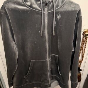 Velvet-Look Gray Zip Hoodie